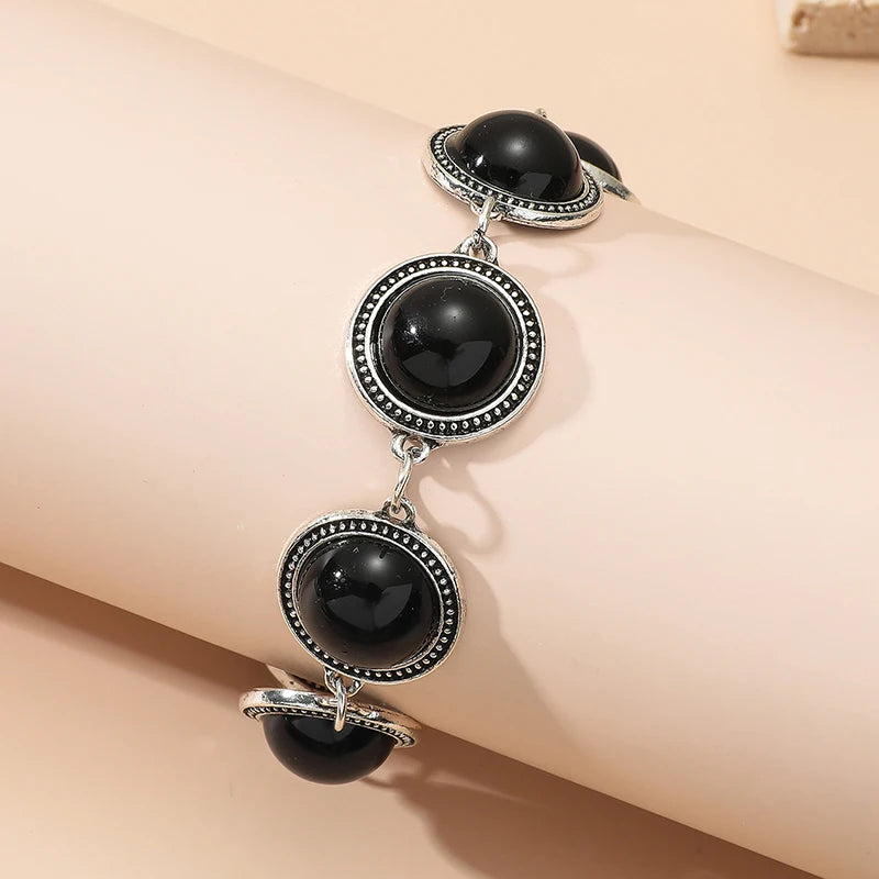 luckacco fashion boho vintage round pearl bracelets bangles for women blue red black bead vintage bohemian adjustable bracelet jewelry
