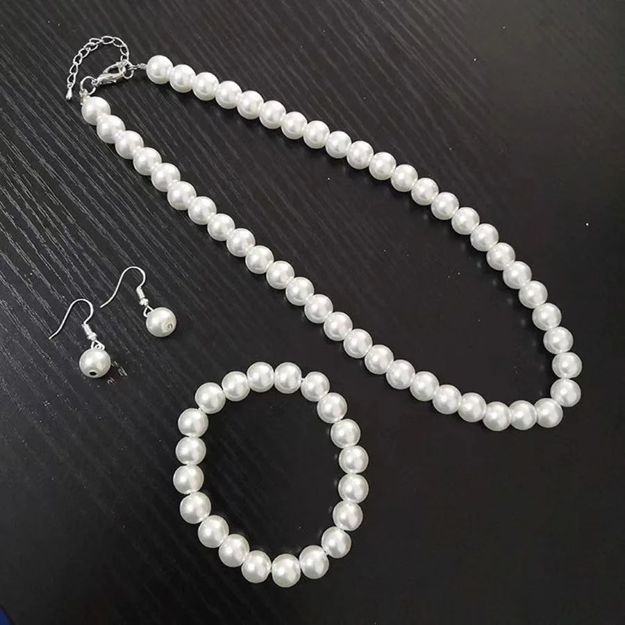 luckacco picks 4 pcs women's pearl jewelry set fashion simulated pearls versatile earrings necklaces bracelets jewelry set gift