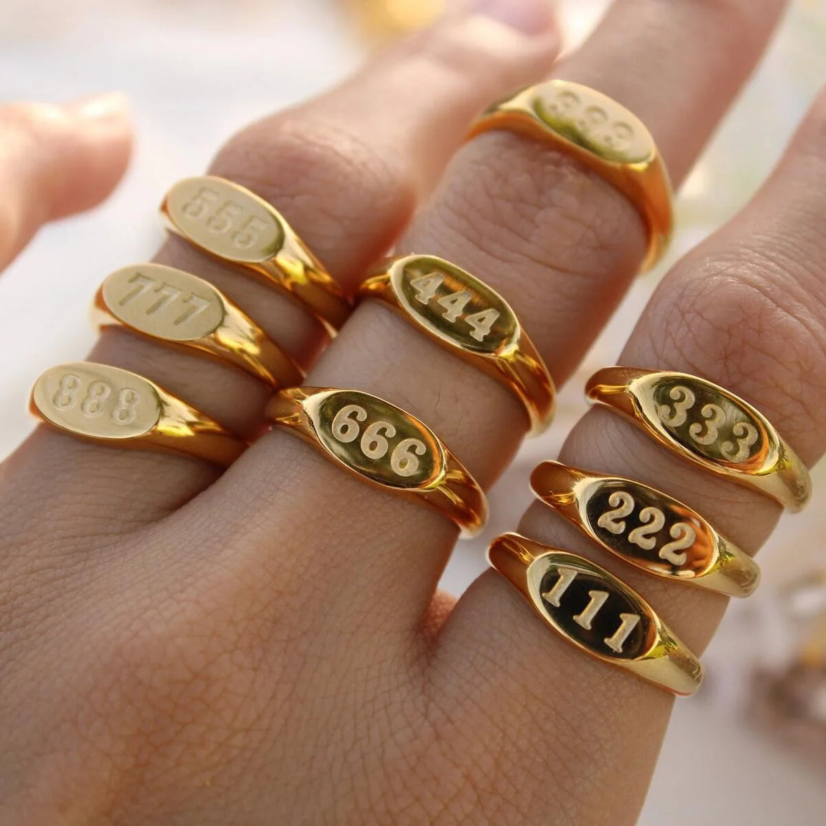 luckacco 2023 fashion  angel number rings jewelry for women 111 222 333 444 lucky number stainless steel ring for girls