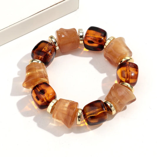 Luckacco New Acrylic Irregular Geometric Handmade Elastic Bracelet for Woman Man Colorful Beaded Statement Bracelets Unique Jewelry Gift