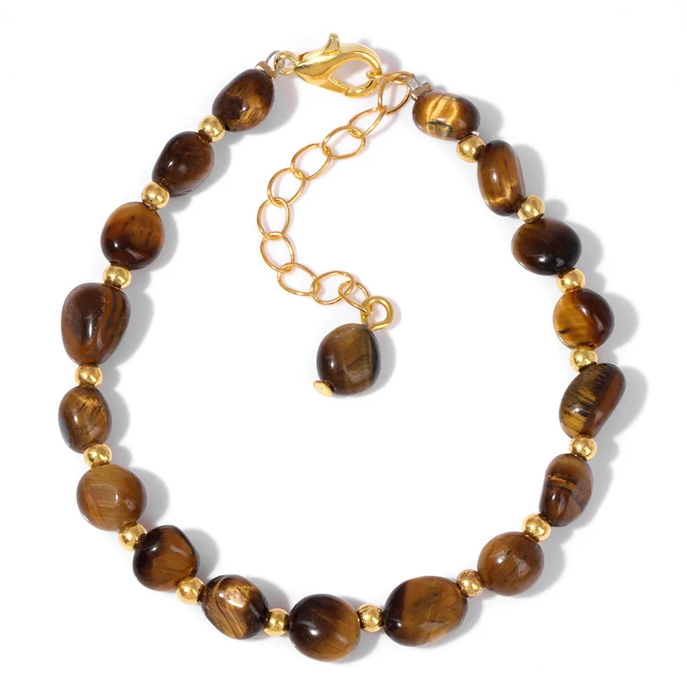 luckacco natural crystal gravel stone bracelets for women healing irregular amethysts lapis lazuli rose quartzs chain bracelet jewelry