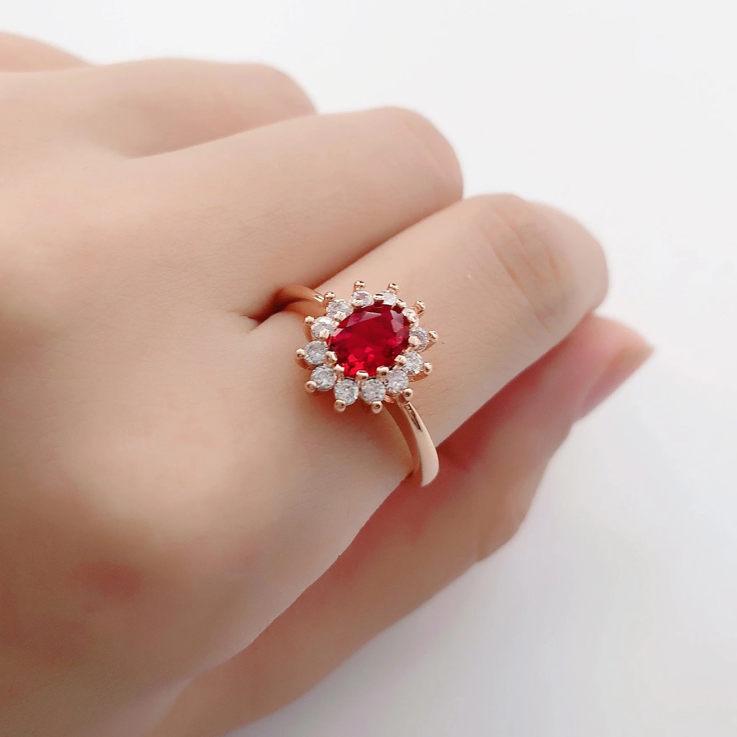 luckacco classic red crystal wedding rings for women bridal beautiful rose gold color zirconia engagement ring fashion jewelry r187