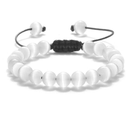 Luckacco Natural Opal Beads Bracelets Smooth Cat Eye Quartz Chakra Beads Bracelet & Bangle for Women Men Adjustable Wrist Jewelry pulsera