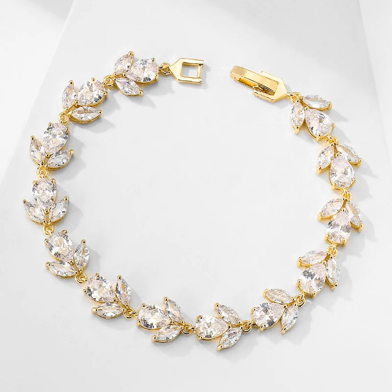 luckacco picks luxury aaa cubic zirconia wedding bracelets for women high quality white gold color leaf charm bracelet bangles