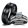 Luckacco Fashion Couple Rings Romantic White Rhinestones CZ Women Rings Set Simpe Men's Stainless Steel Rings For Couple Wedding Jewelry
