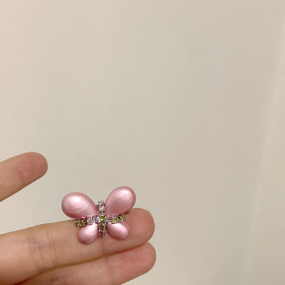 Luckacco Fashion Enamel Drop Oil Y2K Crystal Butterfly Open Ring for Women Engagement Party Gift Temperament Jewelry 2025 New