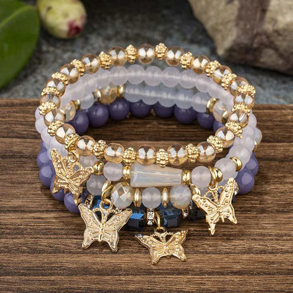 Luckacco 4Pcs Bohemian Butterfly Charm Bracelet Set For Women Crystal Beads Chain Bangle Female Fashion Party Jewelry Gift