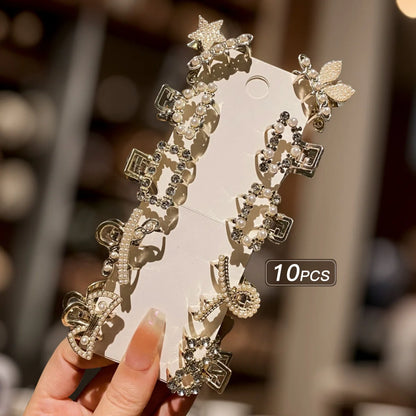 Luckacco 10 alloy rhinestone hair clips, fashionable small grab hair accessories