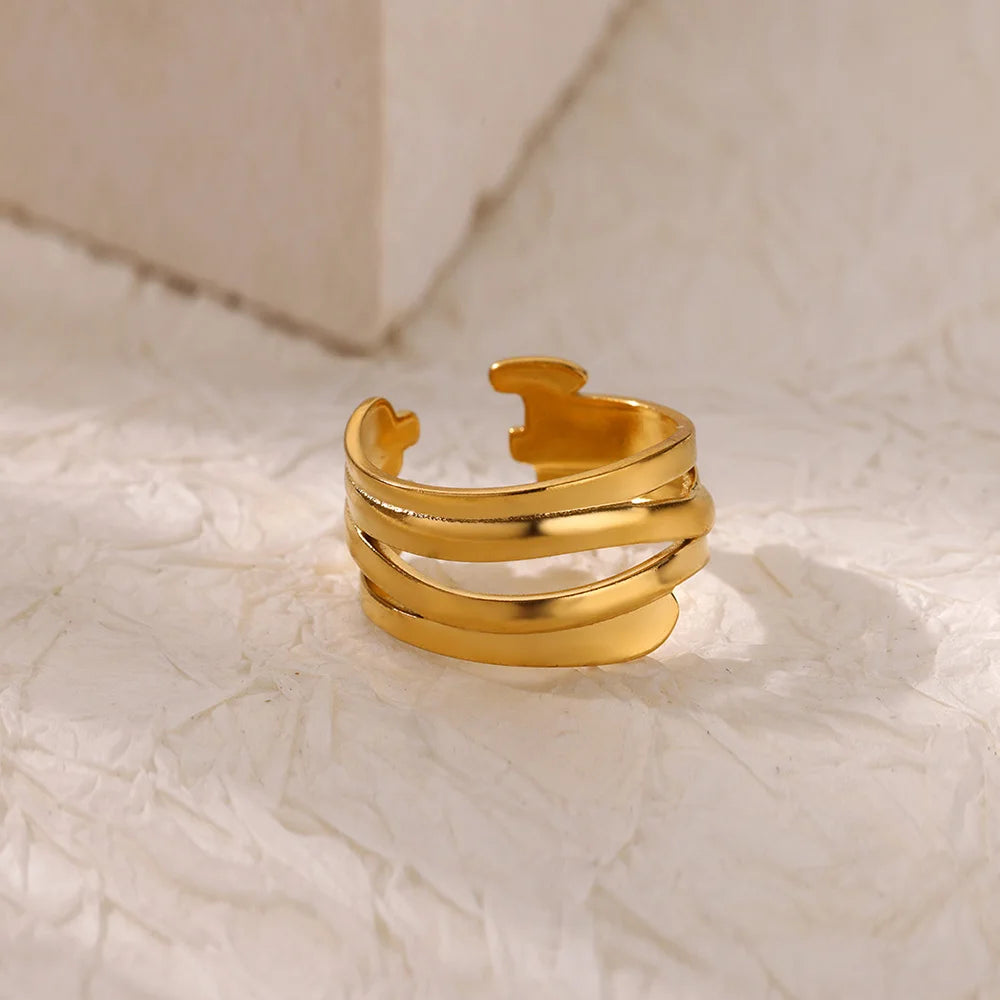 luckacco double heart rings for women gold color stainless steel open adjustable ring female fashion party wedding aesthetic jewelry gift
