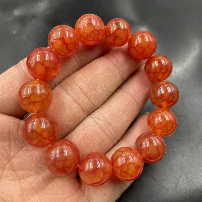 luckacco 14mm red pattern round bead chicken blood jade agate bracelet