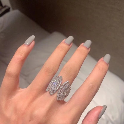 Luckacco Luxury Water Drop Lab Emerald Sapphire Open Ring Exquisite Silver 925 Banquet Finger Rings Valentine's Day Gifts