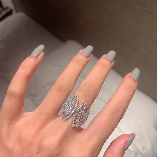 Luckacco Luxury Water Drop Lab Emerald Sapphire Open Ring Exquisite Silver 925 Banquet Finger Rings Valentine's Day Gifts