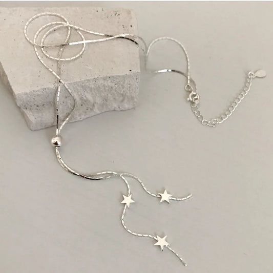 Luckacco New Fashion Simple 925 Sterling Silver Star Pendant Necklace For Women Girl Clavicle Chain Choker Statement Jewelry