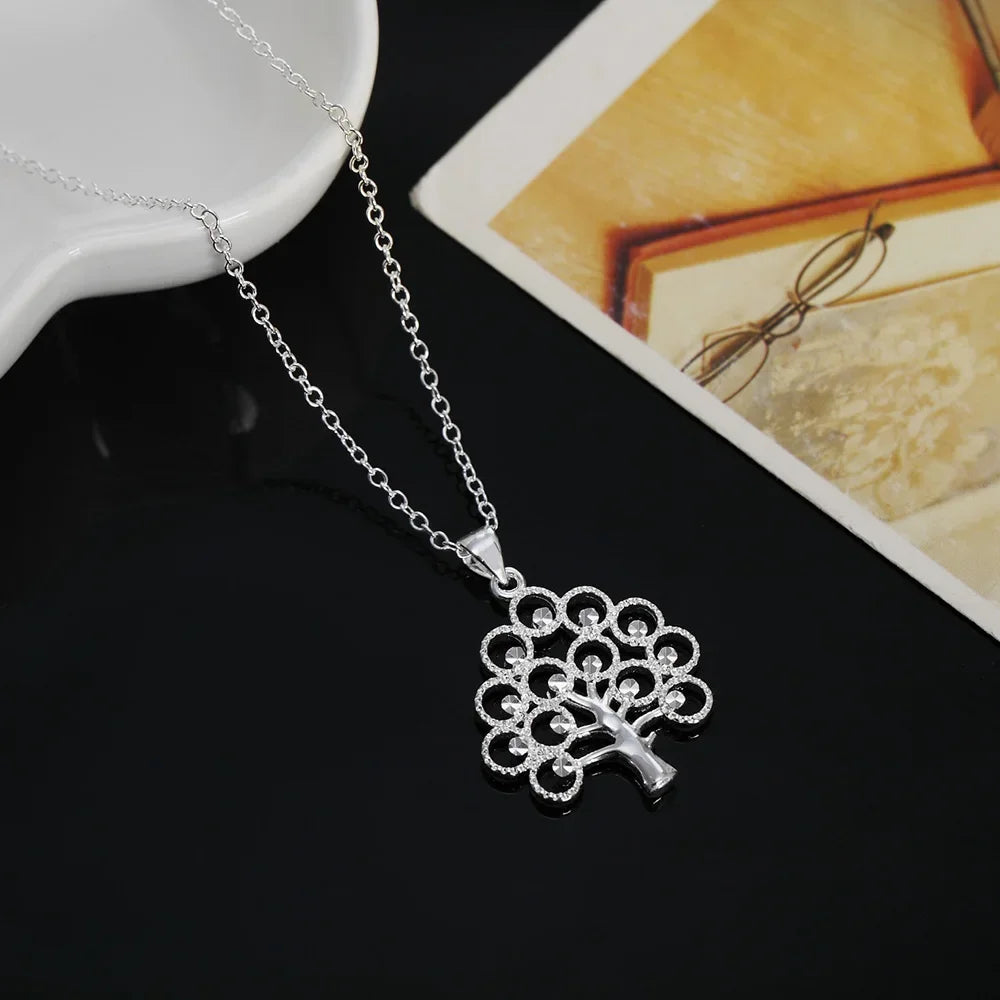 luckacco 45cm 925 sterling silver fine tree pendant necklace for women fashion charms christmas gifts party wedding jewelry