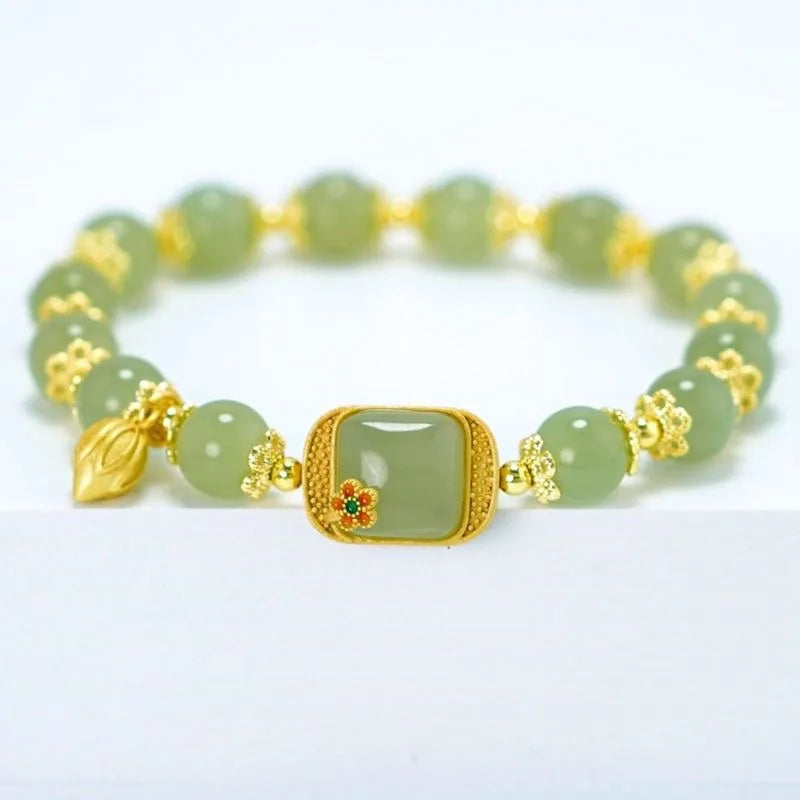 luckacco lats green glass imitation opal bracelet for women exquisite gold color leaves wrist strap bangle chain bracelets girls gifts