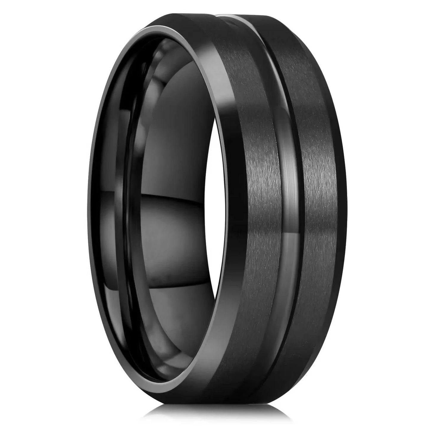luckacco fashion men 8mm rose gold color stainless steel rings double groove pattern promise rings for men wedding jewelry accessories
