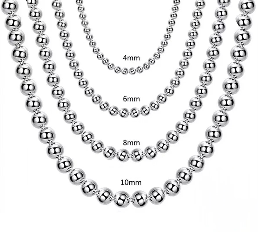 luckacco andara 925 sterling silver 4mm/6mm/8mm/10mm smooth beads ball chain necklace for women men fashion jewelry