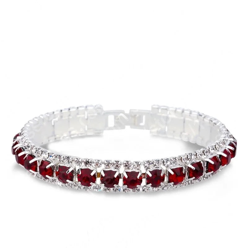 luckacco new arrival  925 sterling silver silve women classic jewelry holiday gift  clear red cubic zircon bracelet& bangle