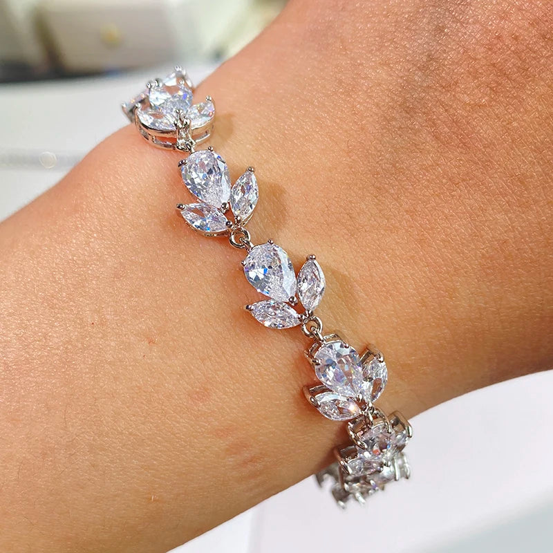 luckacco uilz new classic cubic zirconia water drop bracelet bangle for women tennis chain wedding dinner party birthday wedding jewelry