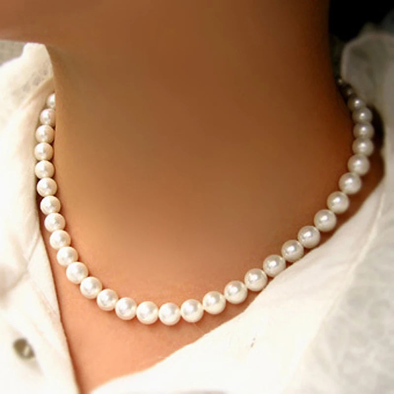 luckacco fashion elegant white imitation pearl chokers necklace for women men wedding banquet necklaces vintage handmade jewelry gift