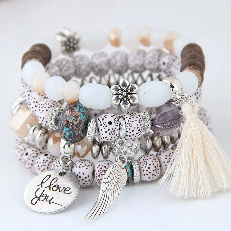 luckacco bohemian charm beads wrap bracelets & bangles for women boho flower leaf tassel bracelet multilayer bracelet femme 2024 new