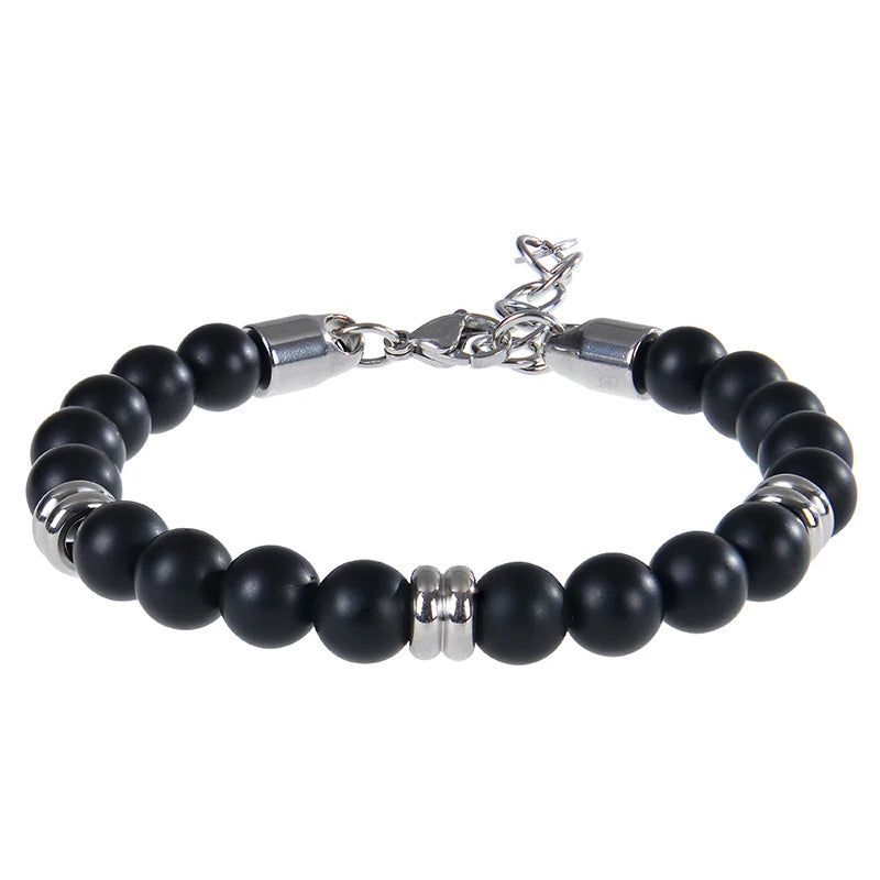 luckacco 8mm natural stone lapis lazuli beaded bracelet adjustable stainless steel chain bracelet for men women handmade jewelry gifts