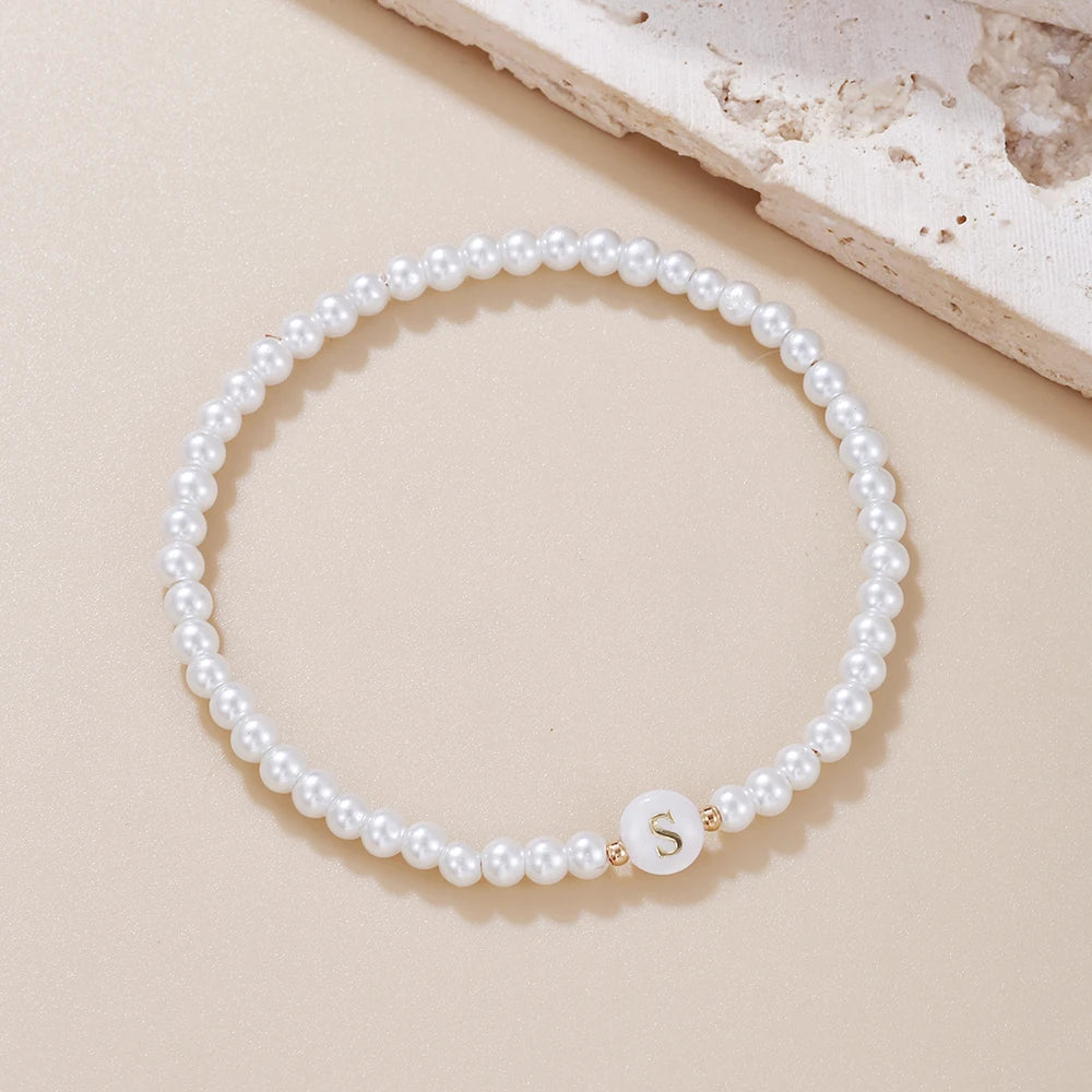 luckacco new fashion 26 letter bracelet women temperament handmade simulated pearl bead bracelet for women jewelry gift