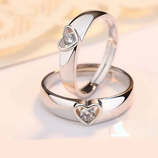 Luckacco 2Pcs/sets Geometric Love Heart Zircon Rings Paired Rings for Couple Promise Matching Wedding Ring Set Senior Designer Jewelry