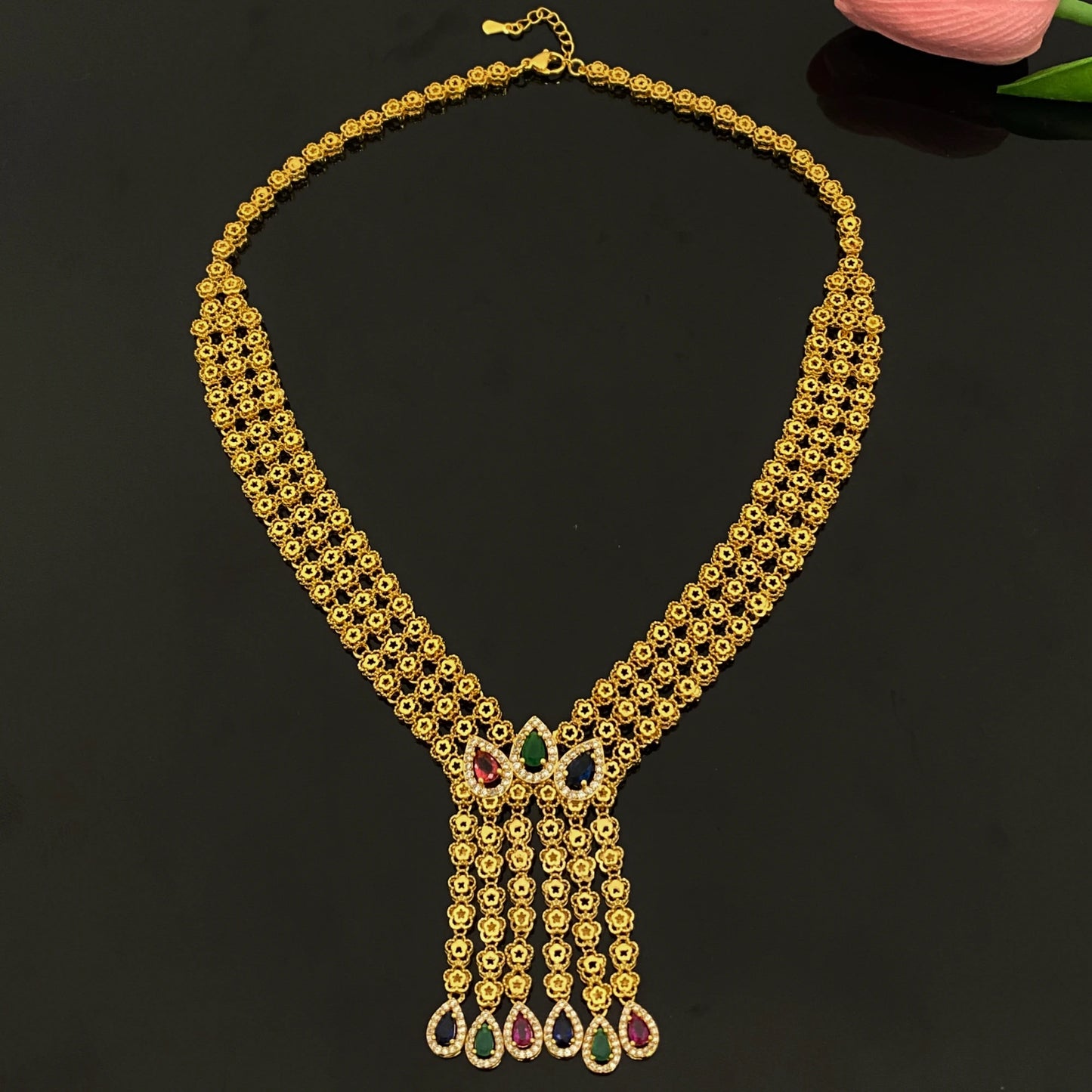 luckacco jrh gold plated 4-piece jewelry set for women africa elegant necklace earrings bracelet ring luxury gift set for her