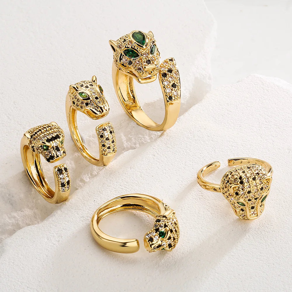 luckacco new arrive high quality bling women rings, gold color leopard finger band with aaa cz stone row, elegant lover jewelry gift