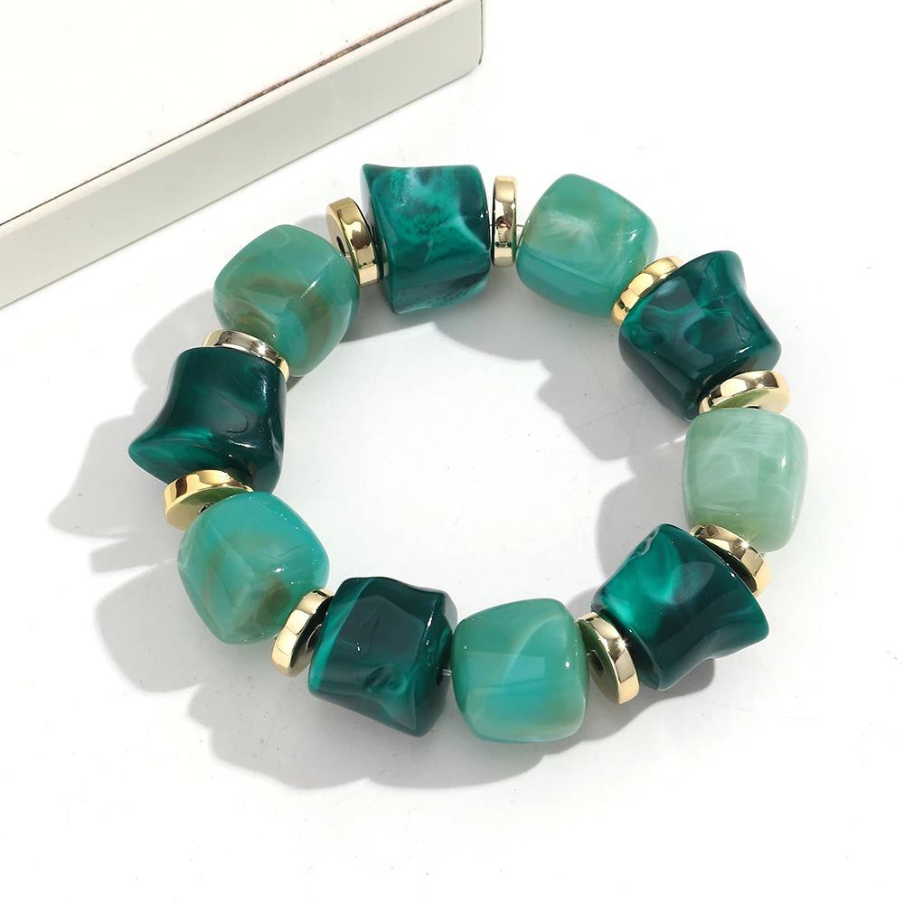 luckacco new acrylic irregular geometric handmade elastic bracelet for woman man colorful beaded statement bracelets unique jewelry gift