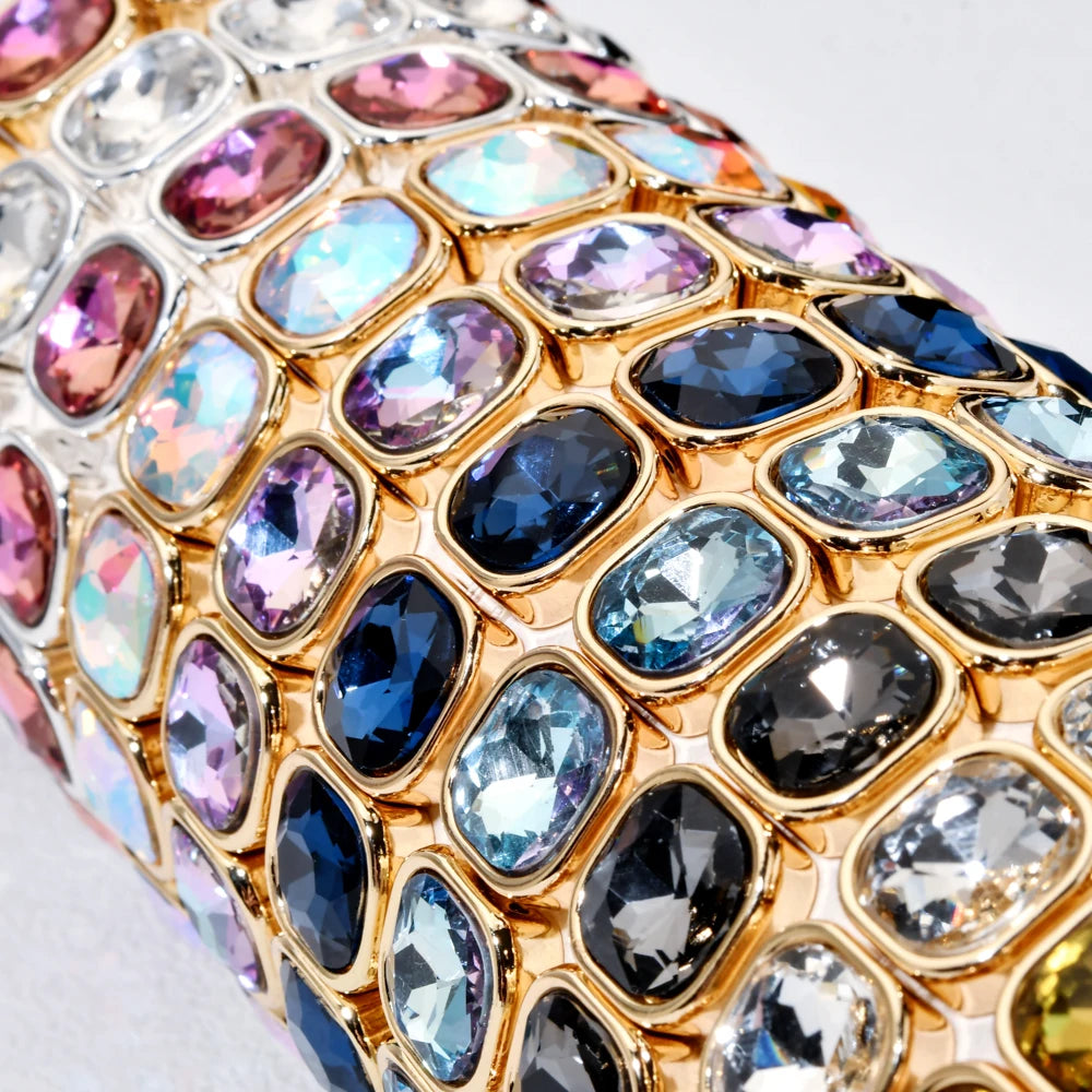 luckacco rose colorful glass crystal elastic bracelet enamel stretch rhinestone bangle tile bead bracelet for women fashion jewelry