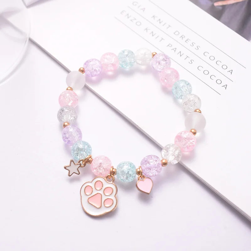 luckacco makersland sweet bead bracelet for children women cute flower pendant bracelets kids girls charm jewellery gifts