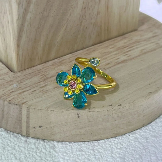 Luckacco Flower Crystal Boutique Irregular Original Jewelry Set New Color Earring Exquisite Necklace Ring Bracelet Wedding Gift for Women