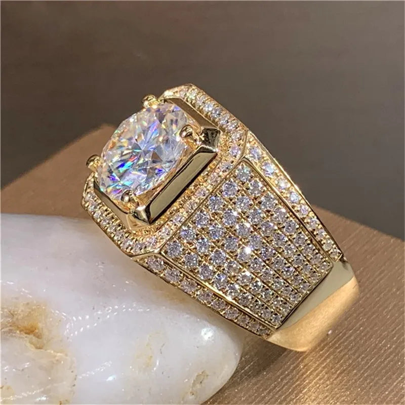 luckacco solitaire 14k gold male 2ct lab diamond moissanite ring 925 sterling silver jewelry party wedding band rings for men