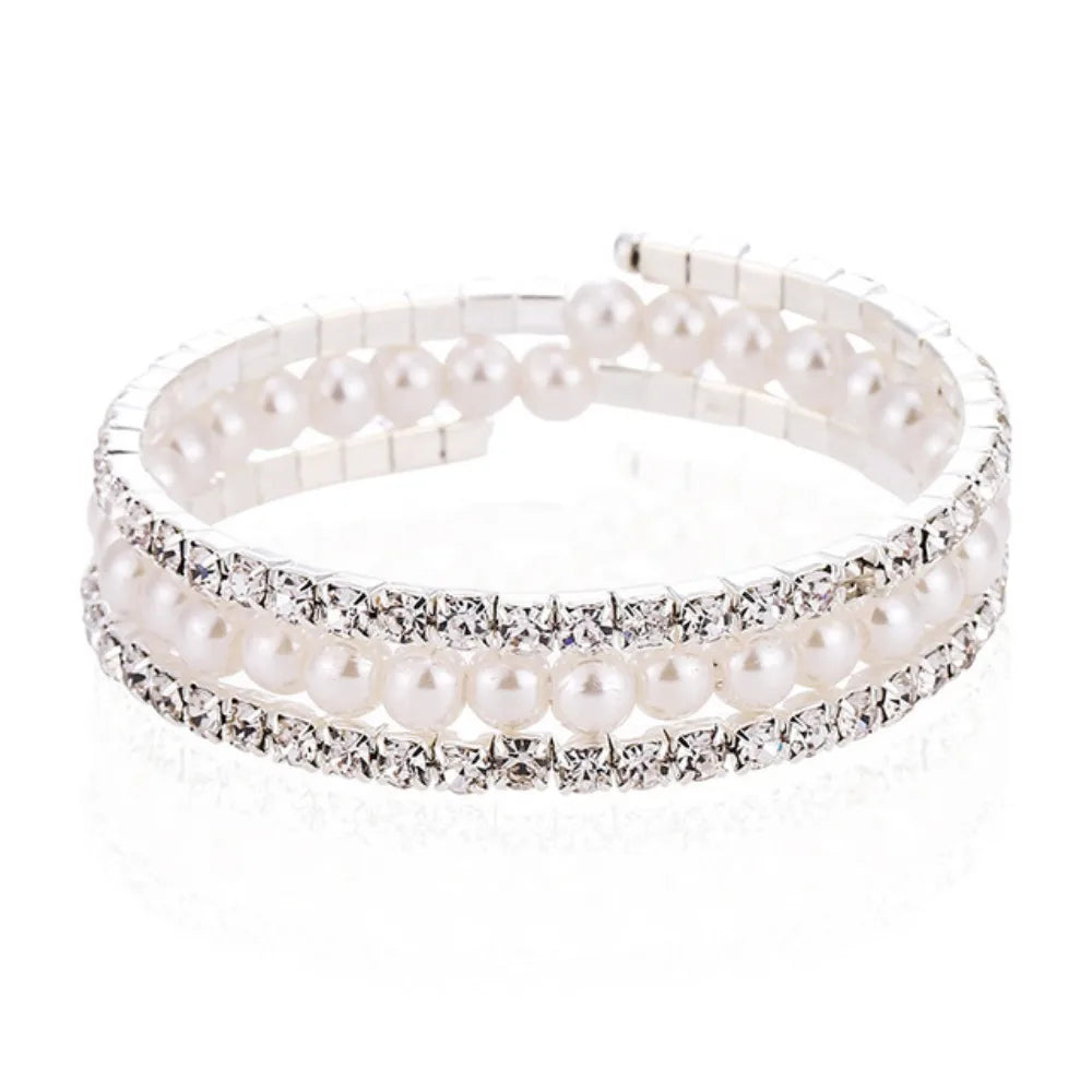 luckacco fahsion crystal imitation pearl bracelets for women multi layer wide bracelets crystal rhinestones bracelet wedding jewelry gift