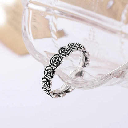 Luckacco Hot Sell Fashion Rose Flower Retro Thai Silver Female Finger Ring Promotion Jewelry For Women Never Fade Gifts