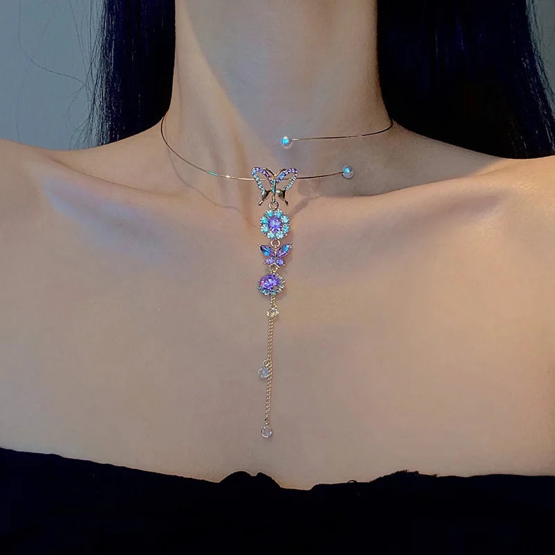 luckacco 2023 new fashion trend unique design delicate vintage zircon flower pearl necklace women jewelry wedding party premium gift