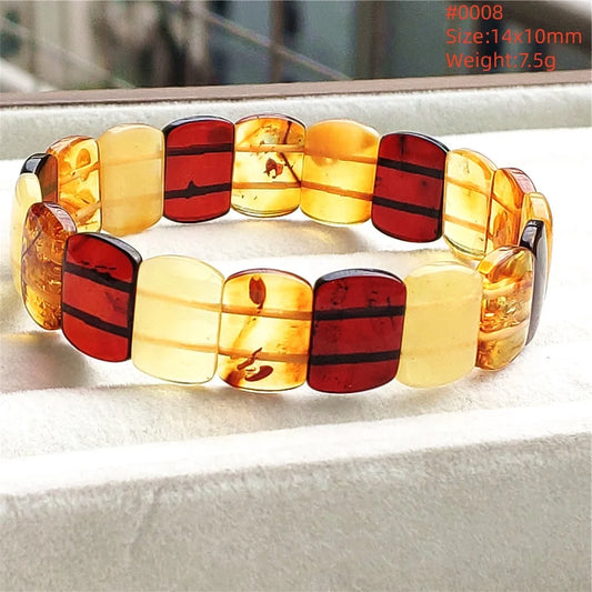 Luckacco Natural Piebald Amber Bracelet Rectangle Beads Blood Red Yellow Flower Amber Women Men Healing Stretch Jewelry AAAAA
