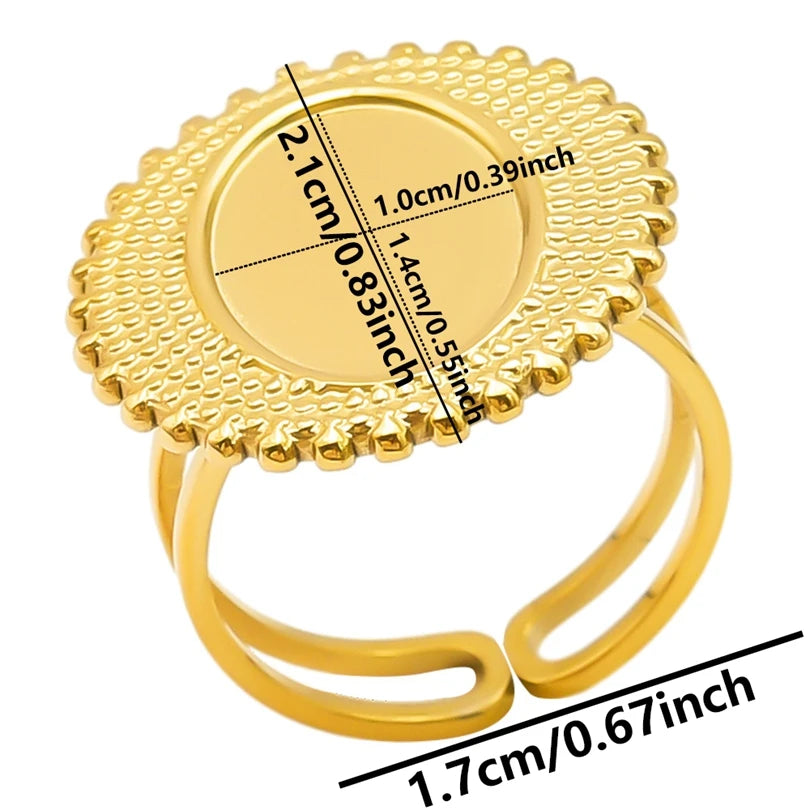 luckacco oval square leaf heart sun base open adjustable ring diy rhinestone oil drop stainless steel rings for women men jewelry bagues