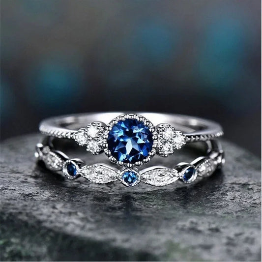 Luckacco 925 Sterling Silver Ring Set with Emerald Zircon Crystals for Women Engagement Wedding Glamour Jewelry Gifts