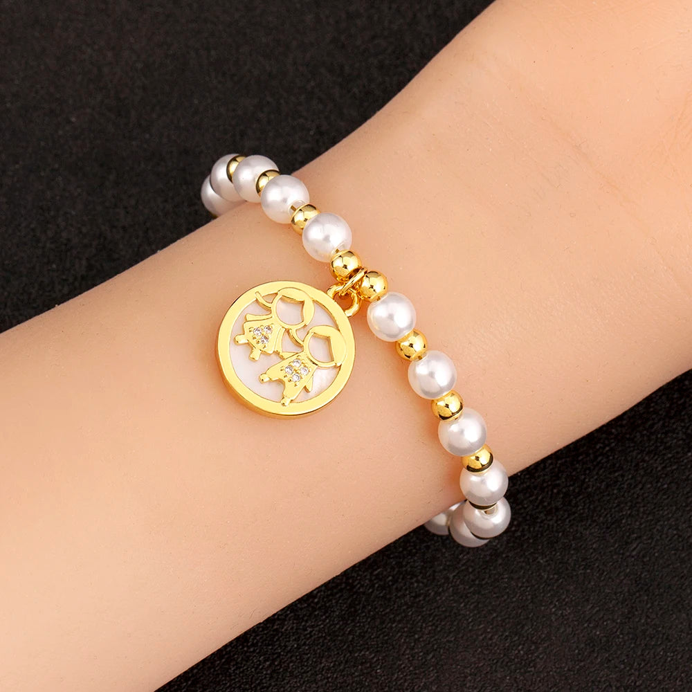 luckacco nidin high quality round shape girl boy pearl beads zircon hand bracelets for female son daughter cute jewelry mother's day gift