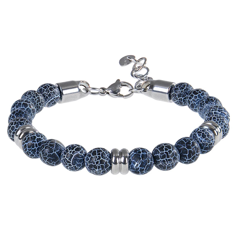 luckacco 8mm natural stone lapis lazuli beaded bracelet adjustable stainless steel chain bracelet for men women handmade jewelry gifts