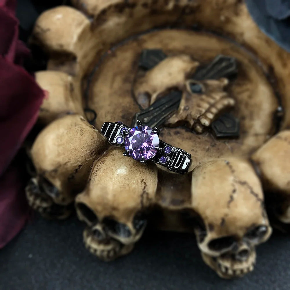 luckacco retro punk skull gothic ring for women men halloween goth black gold color rings accession  fashion jewelry r523