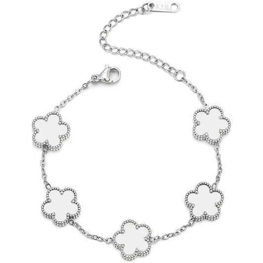 Luckacco 14K Gold Plated Five-leaf Clover Link Bracelets White Black Blue Gold Red Green Lucky Bracelets Jewelry Gifts Trendy for Women