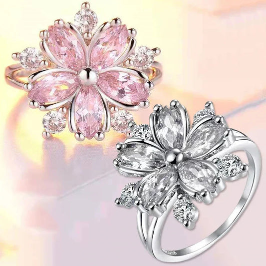 Luckacco New Women Geometric Flower Ring Female Light Luxury Charm Crystal Stone Cherry Blossom Ring Jewelry Bagye Acier Inoxydable Femme