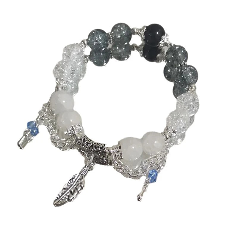 luckacco fashion chinese style feather butterfly pendant beaded bracelet for girls women light luxury jewelry accessories gift