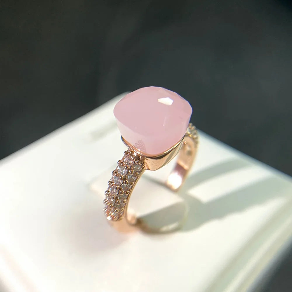 luckacco hot candy square ring inlay zircon colorful crystal ring for women party fashion jewelry gold plated blue topaz ring gift