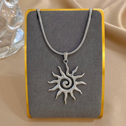Luckacco Unique Spiral Sun Totem Pendant Necklace for Women Men Stylish Gold Silver Color Stainless Steel Necklaces Charm Ethnic Jewelry