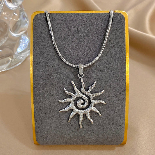 Luckacco Unique Spiral Sun Totem Pendant Necklace for Women Men Stylish Gold Silver Color Stainless Steel Necklaces Charm Ethnic Jewelry